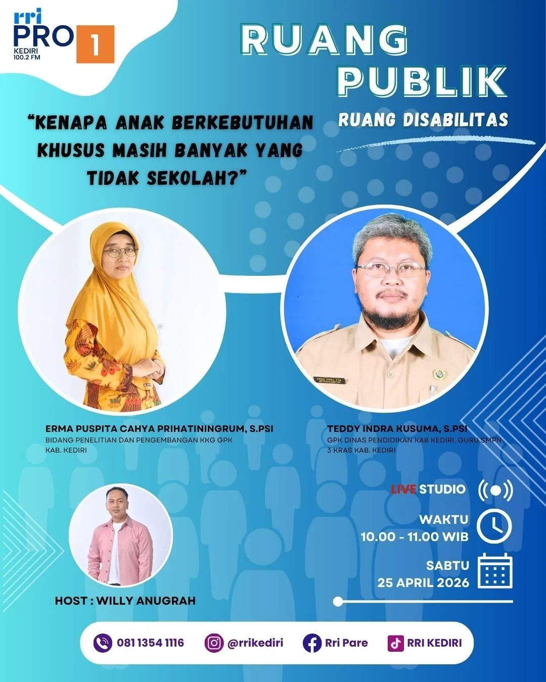 Guru SMPN 1 Ringinrejo Berbagi Perspektif tentang Pendidikan Inklusif di Ruang Publik RRI Kediri
