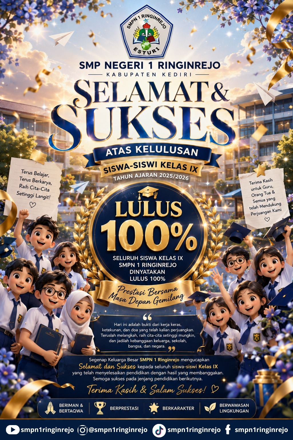 PENGUMUMAN KELULUSAN  SMPN 1 RINGINREJO TAHUN 2026